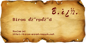 Biros Árpád névjegykártya